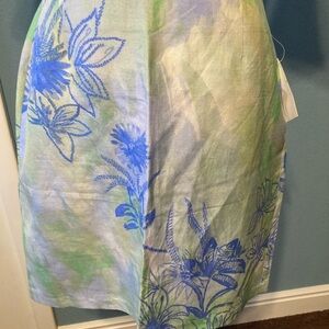 Floral Blue and Green Women's Silk and Linen Skirt NWT